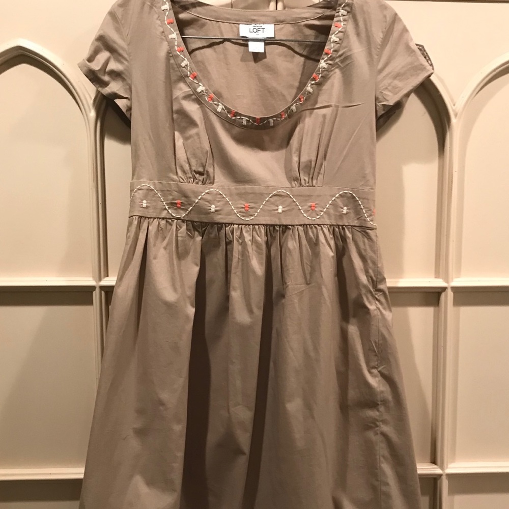 LOFT Tan Embroidered Dress
